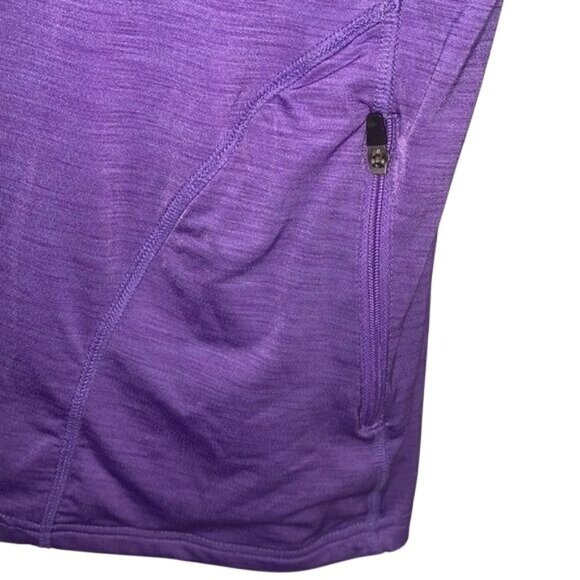 Purple & Neon Green Dri-Fit Sleeveless Active Tank Top With Zipper Pocket By Avi - Picture 3 of 10